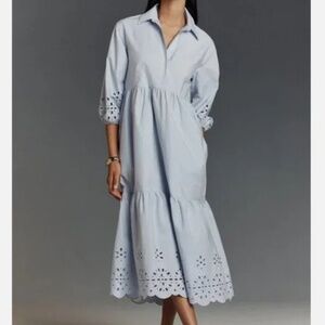 🌷NWT Anthropologie Bettina Tiered Long Sleeve Cotton Eyelet Maxi Dress by Maeve